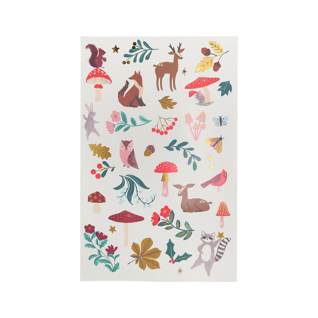 Our Christmas temporary tattoos feature woodland animals and flowers with lots of gold shiny details.