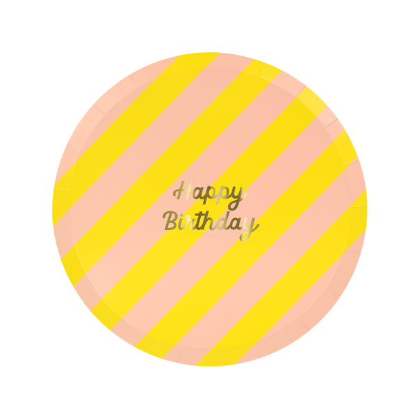 Our side plates feature an on trend pattern of stripes and the words Happy Birthday in shiny gold foil. Image7