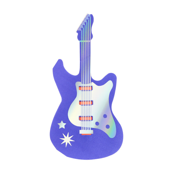 For a cool touch at a music lover's party add our paper napkins in the shape of an electric guitar, in neon coral, blue, mint and white. Image4