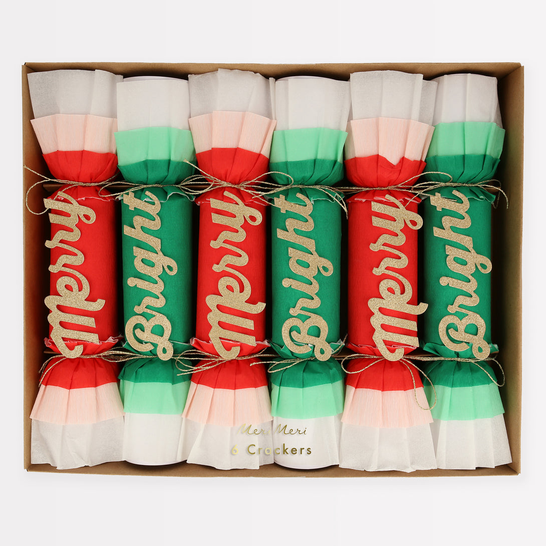 Our luxury Christmas crackers have festive colours, gold foil details and exciting gifts.