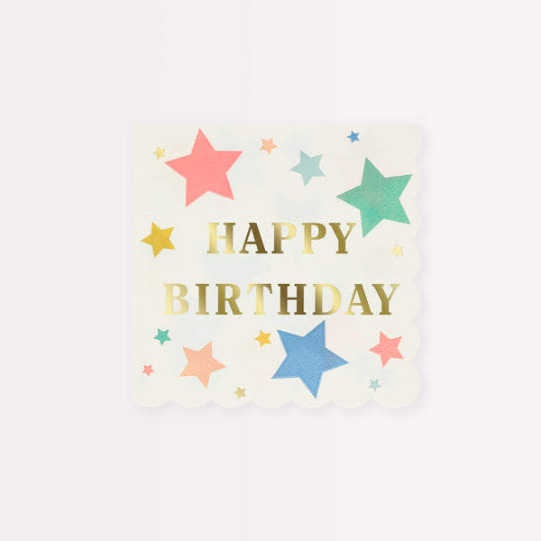 Our small napkins, with a colourful star design, are ideal to add to your birthday party supplies.
