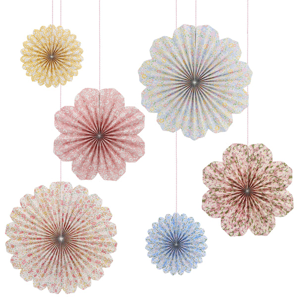 Our paper pinwheel decorations, with Liberty floral print patterns, are perfect as baby shower decorations and for all parties for all ages.