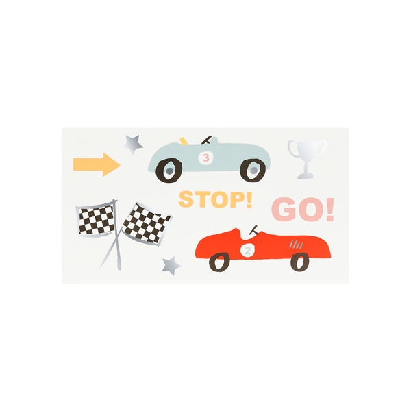 Kids love temporary tattoos and will be thrilled by these classic race car designs. Pop into party bags or share out as party favours. Image3
