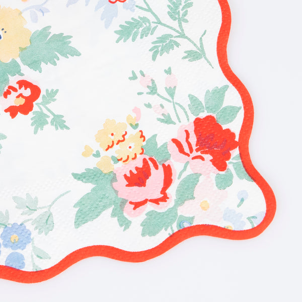 Our small party napkins have a floral design with modern pops of red, ideal for an sophisticated celebration. Image3