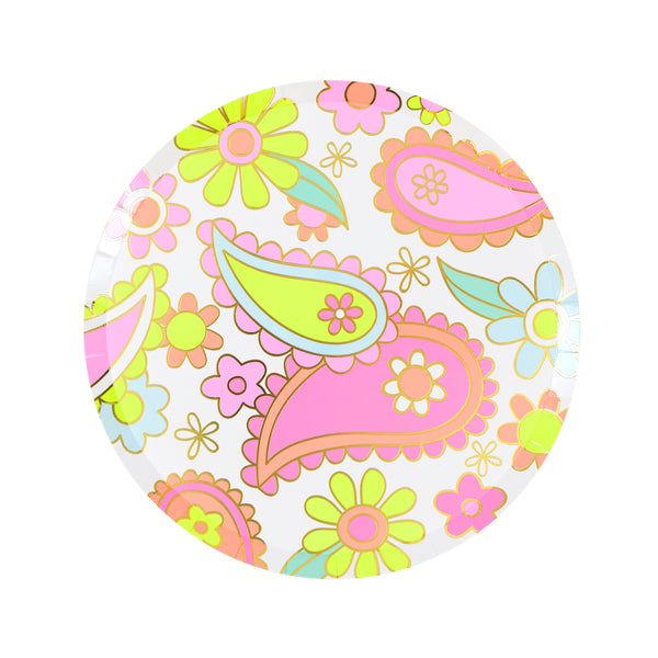 Our side plates, made from paper, feature vibrant flower power designs in psychedelic colours, ideal for 70s parties and cocktail parties. Image6
