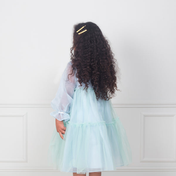 Kids will love our cloud costume, a fabulous girls costume with a blue organza dress with a green tulle layered skirt. Image4
