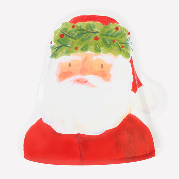 I nostri piatti di Babbo Natale, realizzati in carta pesante, hanno una bella qualità pittorica con dettagli di fogliame per dare un'atmosfera di ispirazione folk. Immagine1