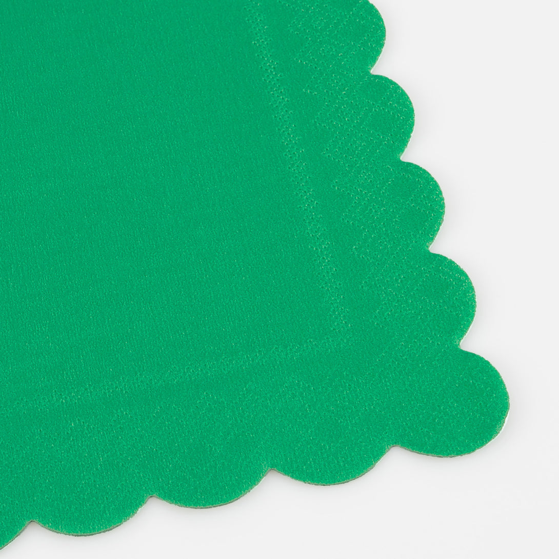 Our green party napkins have a scalloped edge for an elegant effect.