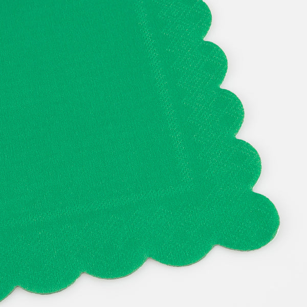 Our green party napkins have a scalloped edge for an elegant effect. Image2