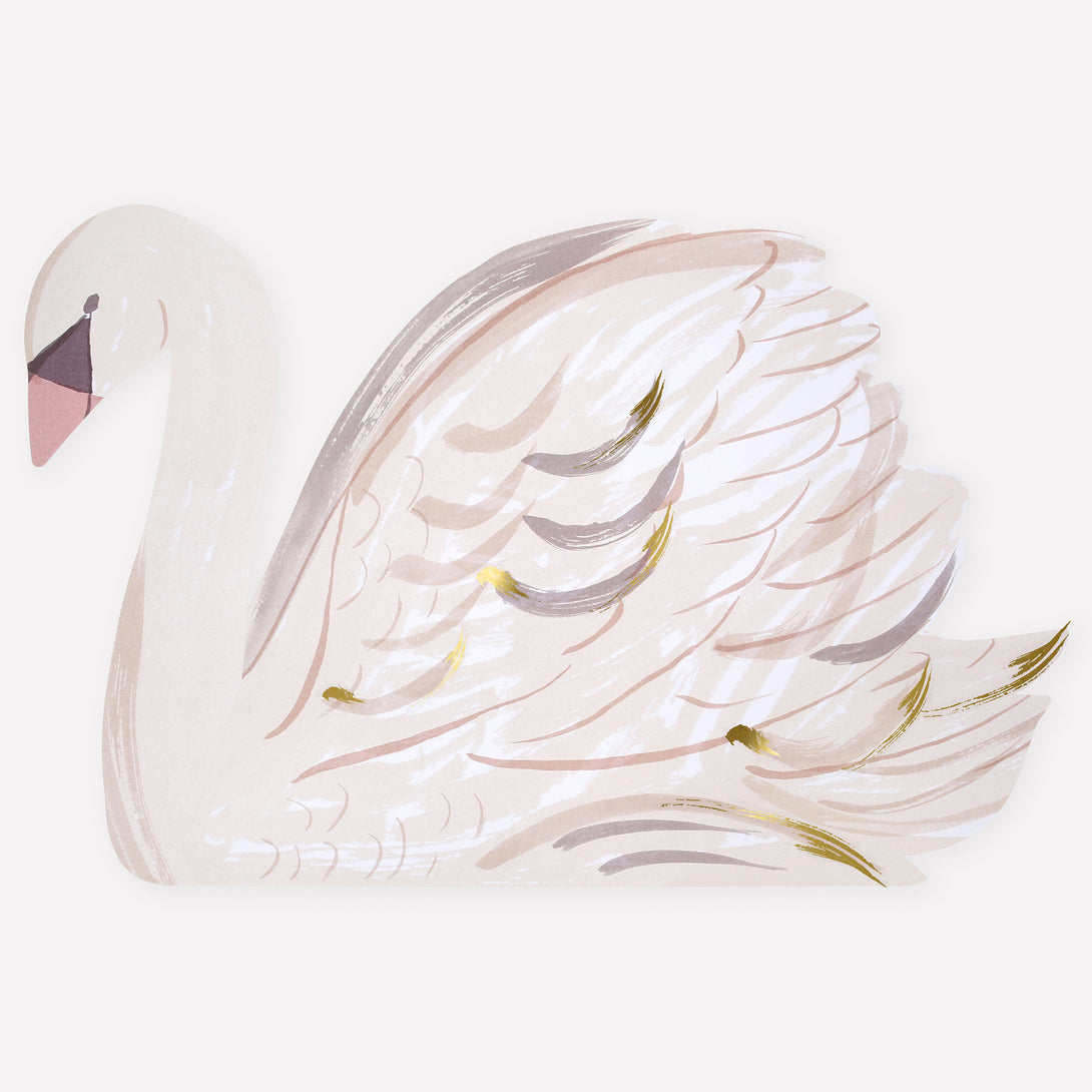 Our paper placemats, in the shape of beautiful swans, are perfect to add to your princess party supplies, or for Christmas or a bridal shower. Image1