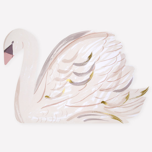 Our paper placemats, in the shape of beautiful swans, are perfect to add to your princess party supplies, or for Christmas or a bridal shower. Image1