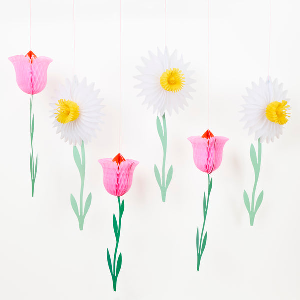 Our hanging decorations are big and beautiful honeycomb flowers, perfect to add springtime beauty to any celebration. Image1