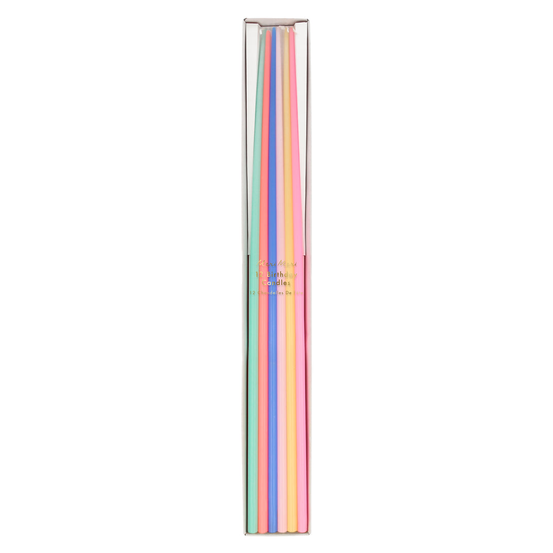 Our colourful candles, which are tall and tapered, are perfect as birthday cake candles or for any party theme.