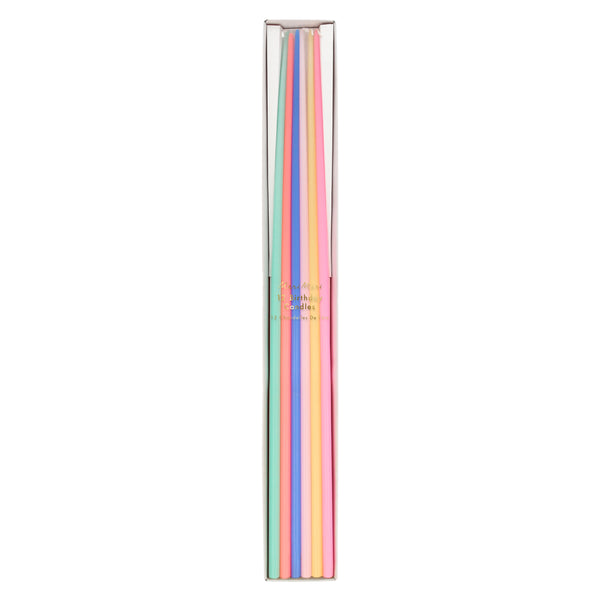 Our colourful candles, which are tall and tapered, are perfect as birthday cake candles or for any party theme.