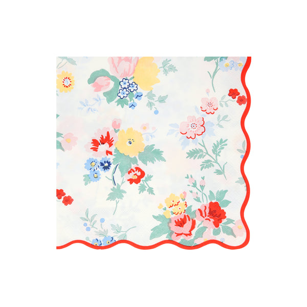 Our paper napkins feature a vintage floral design, with pops of red, to make any party table look effortlessly sophisticated.