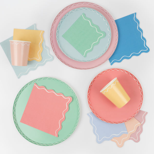 Our paper napkins come in a small size with a variety of colours - blue napkins, yellow napkins and pink napkins. Image6