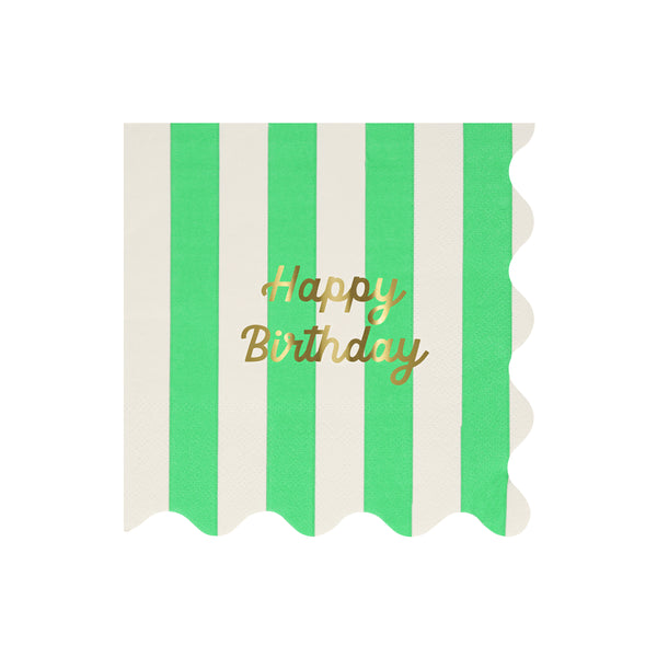 Our large striped party napkins have the words Happy Birthday on them in shiny gold foil. Image4