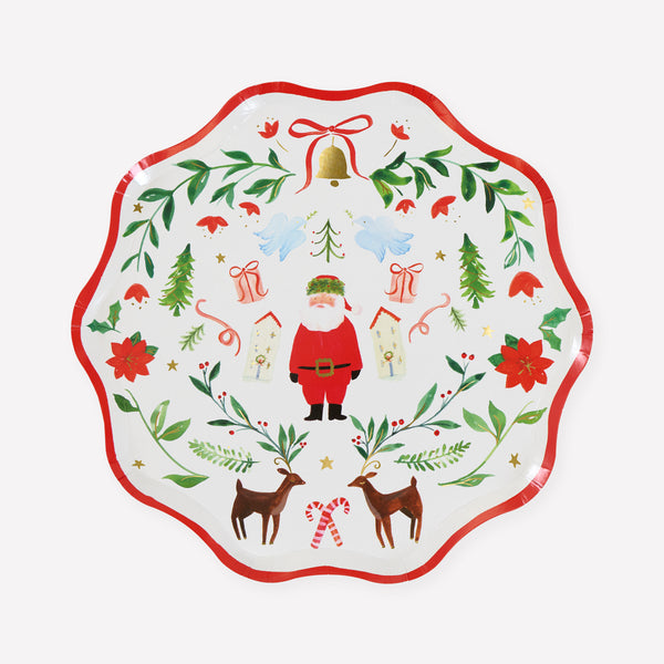 I nostri piatti laterali natalizi raffigurano Babbo Natale in un'ambientazione folk nostalgica. Realizzati in carta pesante, sono pratici e decorativi. Immagine1