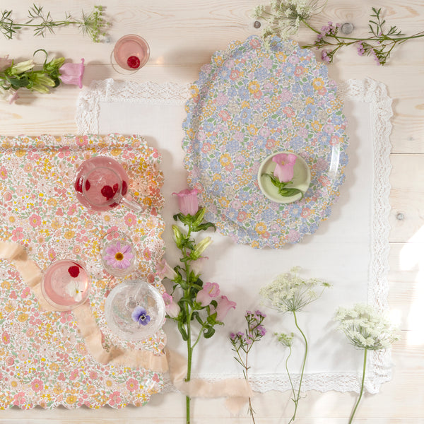 Our wooden tray, made in a stylish oval shape, features a Liberty print design of blue, pink and yellow florals. A wonderful host gift. Image2