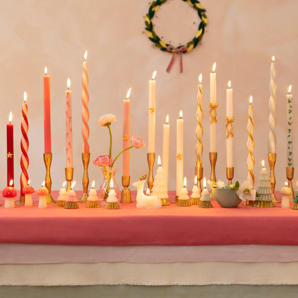 Our Christmas candle gift set features ridged candles with gold star embellishments, presented in a sparkly Liberty star print keepsake box Image2