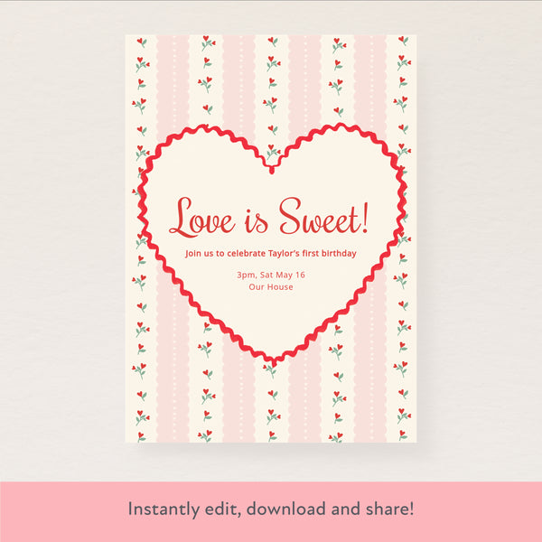 Vintage Rose Heart Download & Print Invitation Image1