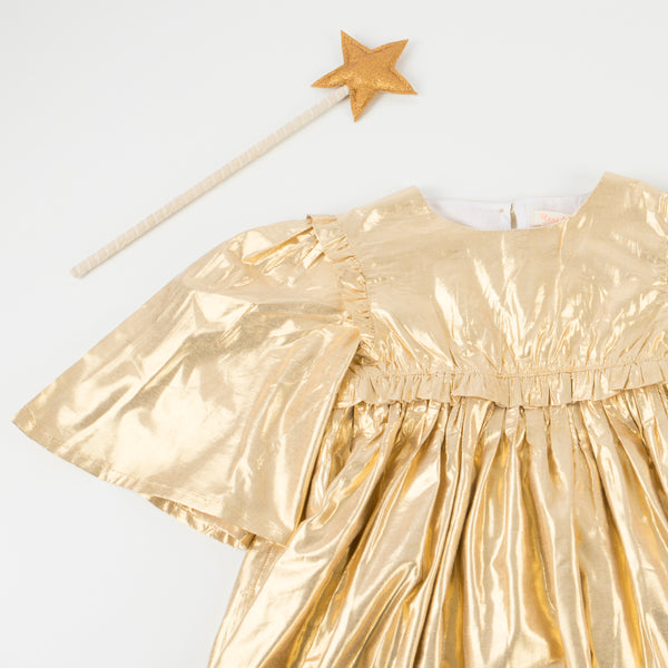 This beautiful gold lamé Christmas dress for girls is really angelic Image3