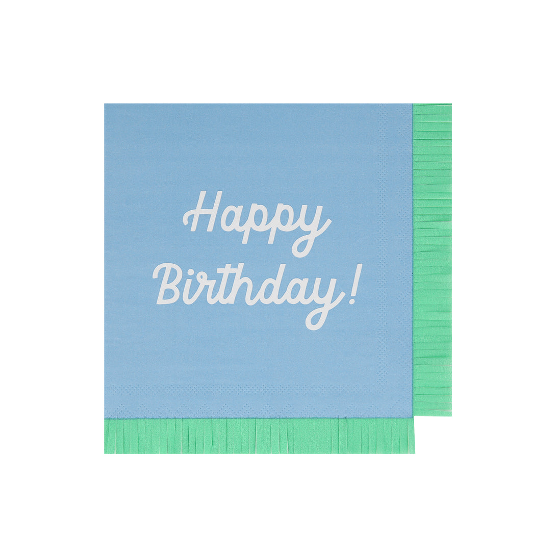 Our paper birthday napkins are made in bright colours with the words Happy Birthday on them.