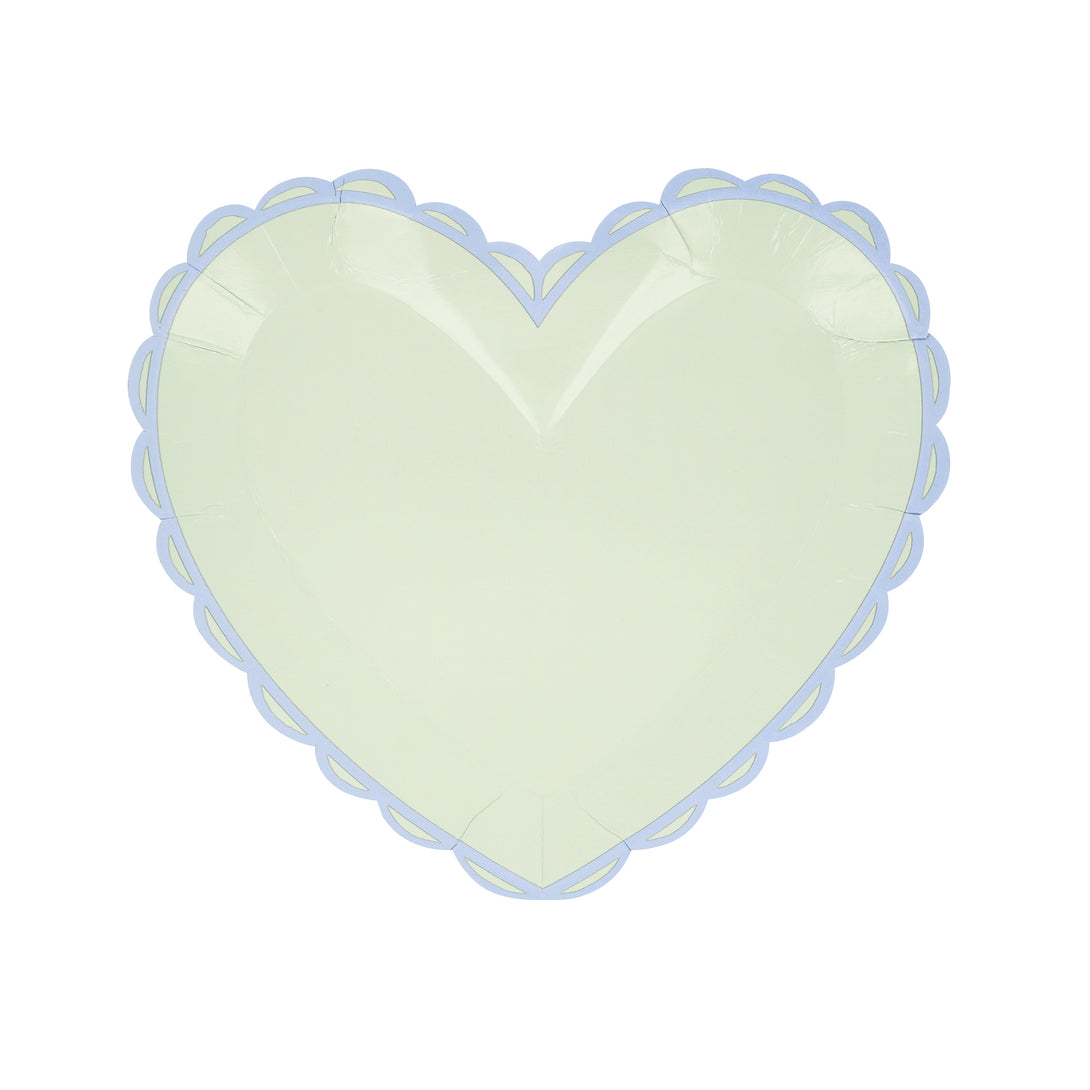 Our small plates, in heart shapes, feature a range of pretty pastel colours and a scalloped border.