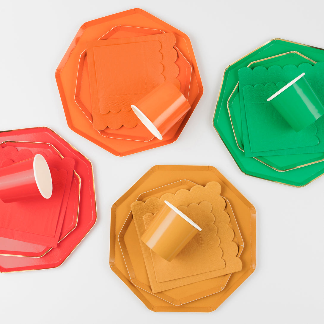 Our small paper plates, in a lovely orange shade, are ideal for any happy celebration.