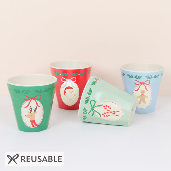 Our Christmas melamine cups feature jolly designs of traditional Christmas motifs with seasonal colours for a fun look. Image1