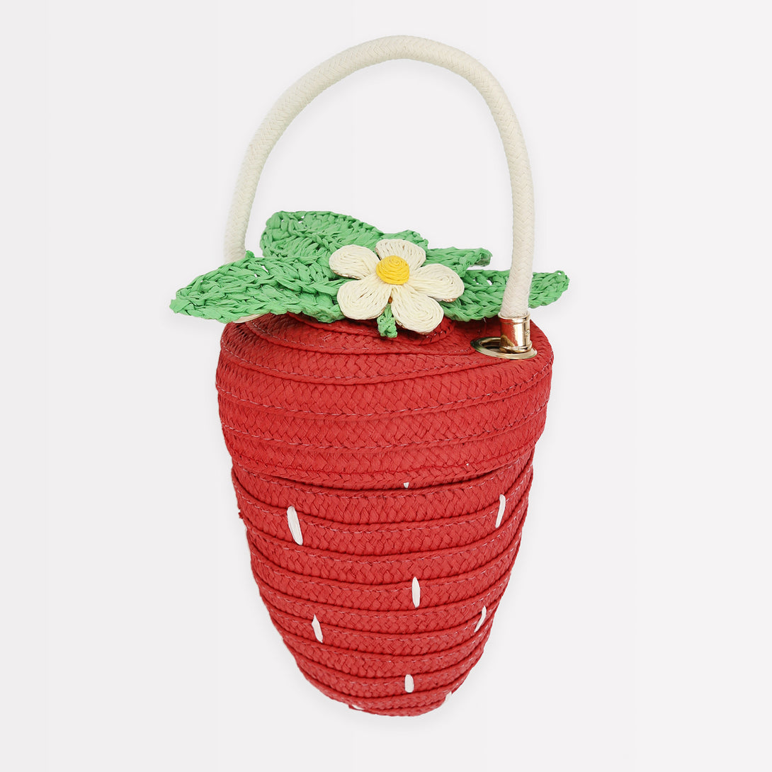 Our strawberry bag, with a pretty gingham lining, is crafted from sturdy paper and features delightful leaf, flower and seed embellishments.