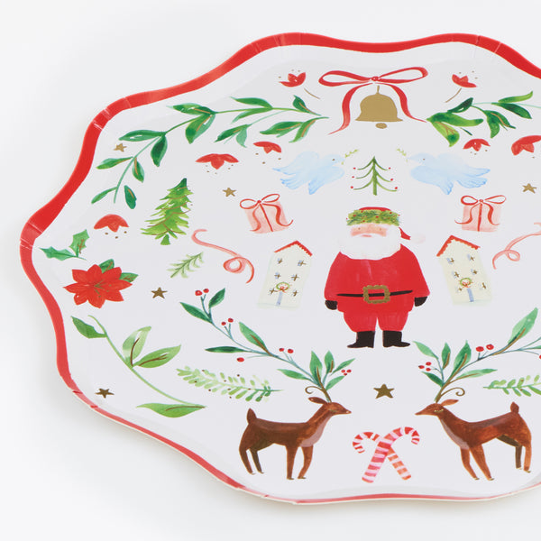 I nostri piatti di Natale, realizzati in carta pesante, presentano una scena di Babbo Natale di ispirazione folkloristica, perfetta per gli ospiti di tutte le età. Immagine3