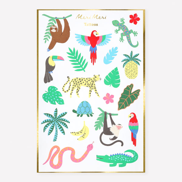 Pop our jungle temporary tattoos into jungle party bags as a fun gift that kids, aged 3+, will love. Image1