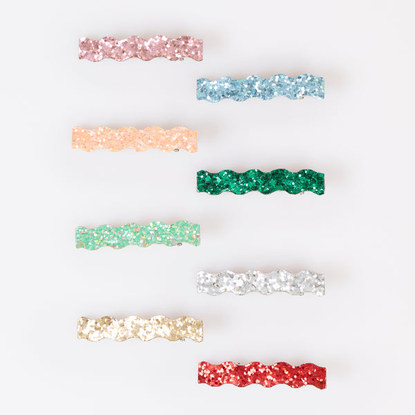 Our glitter hair clips, in a set of 8 vibrant colours, are perfect as Christmas gits, party favours or stocking fillers. Image2