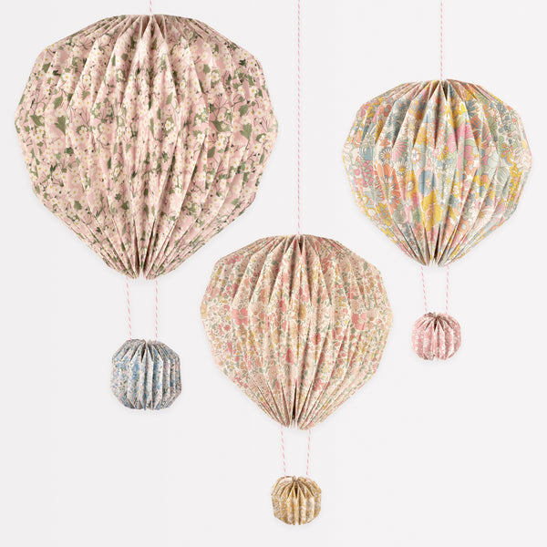 Our balloon decor set of 3 are fabulous paper decorations for hanging at parties or in the home, made with Liberty floral print designs. Image1