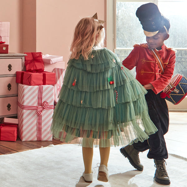 Our drummer boy soldier costume is crafted from soft velvet and plush, a traditional Christmas costume for kids.