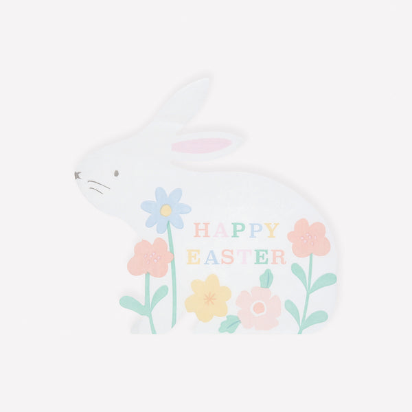 Add to your Easter tableware with our premium paper napkins in the shape of a bunny with floral illustrations in soft spring colours. Image1