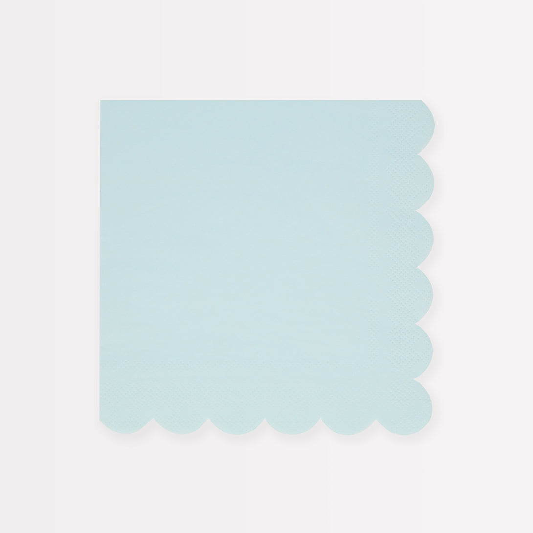 Our large party napkins, in summer sky blue, have a stylish scalloped edge - perfect for baby showers or birthday parties.