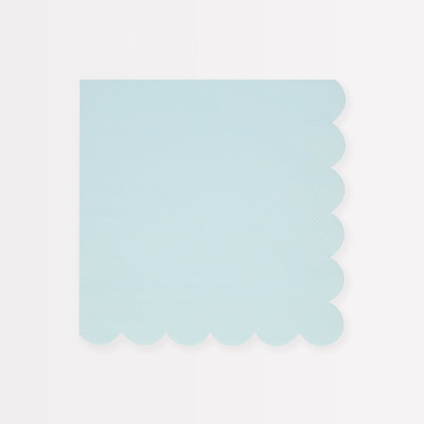 Our large party napkins, in summer sky blue, have a stylish scalloped edge - perfect for baby showers or birthday parties.