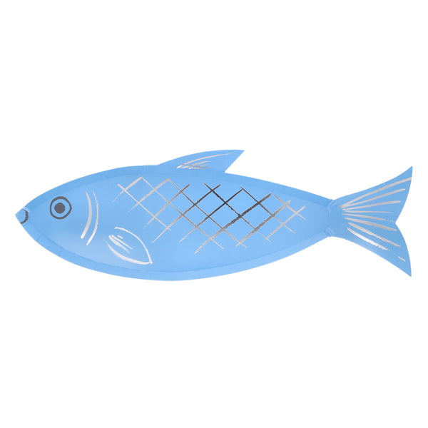 Let our fish-shaped plates, made from paper in shades of blue with shiny silver foil details, add a wonderful ocean vibe to your party. Image5