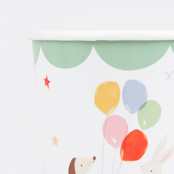 Our Animal Friends party set is ideal for first birthdays, featuring adorable tableware, party bags, party hats and a large paper garland. 