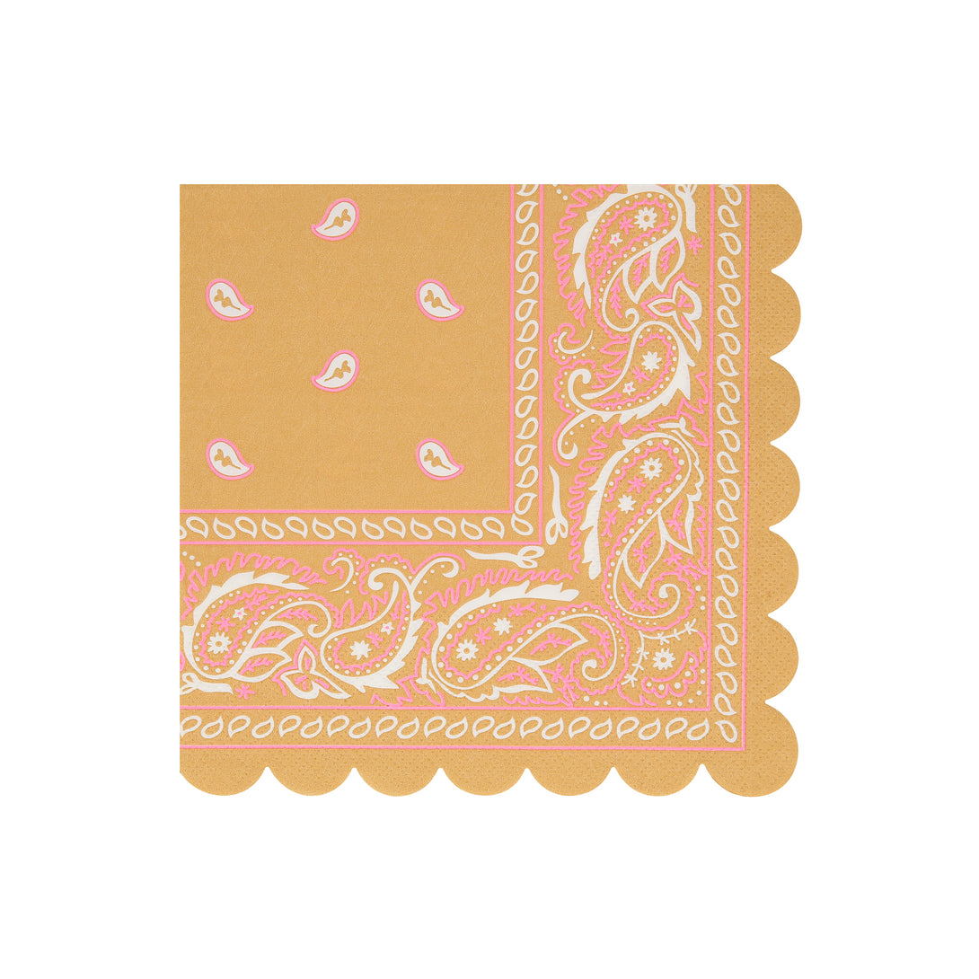 Our paper napkins, with a fun bandana design and 5 stunning colours, is ideal to add decoration to a Western birthday party or BBQ.