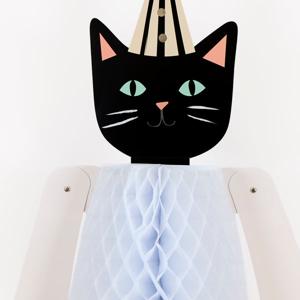 Our Halloween hanging decorations feature a black cat, witch and pumpkin with fun 3D honeycomb details and fun embellishments. Image3