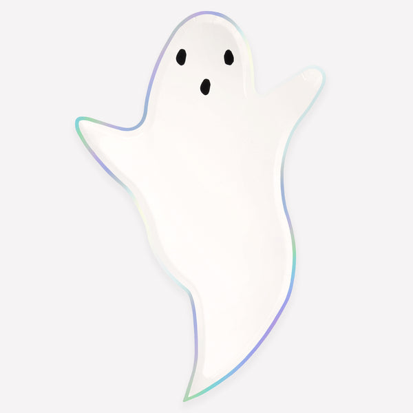 Make your Halloween party look special with our cool ghost plates with a shiny silver holographic foil border. Image1