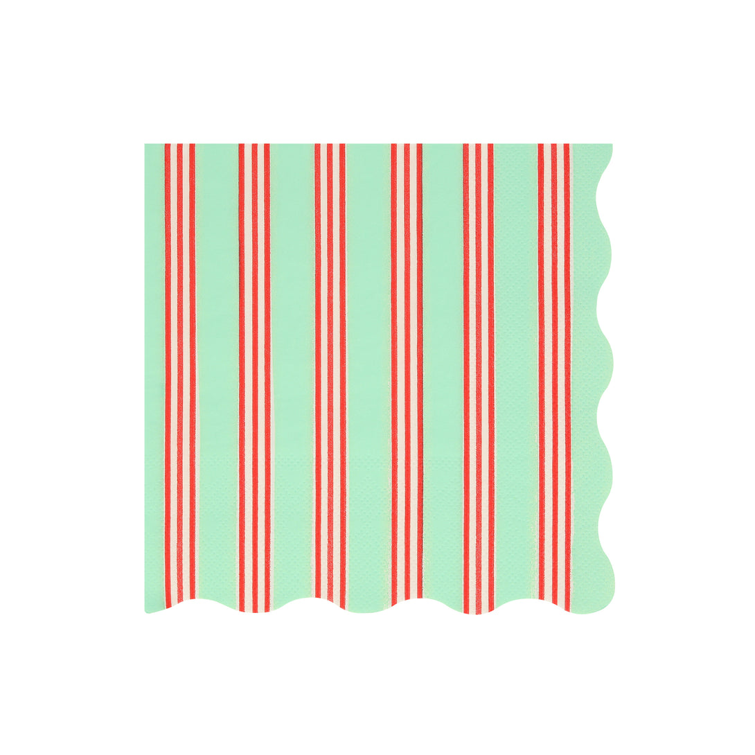 Our large striped napkins, in festive colours with scalloped edges, are perfect for all your Christmas meals.