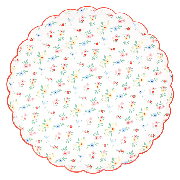 Our floral dinner plates, with scalloped red borders, give a classic yet contemporary look to a garden party, baby shower or bridal shower. Image4