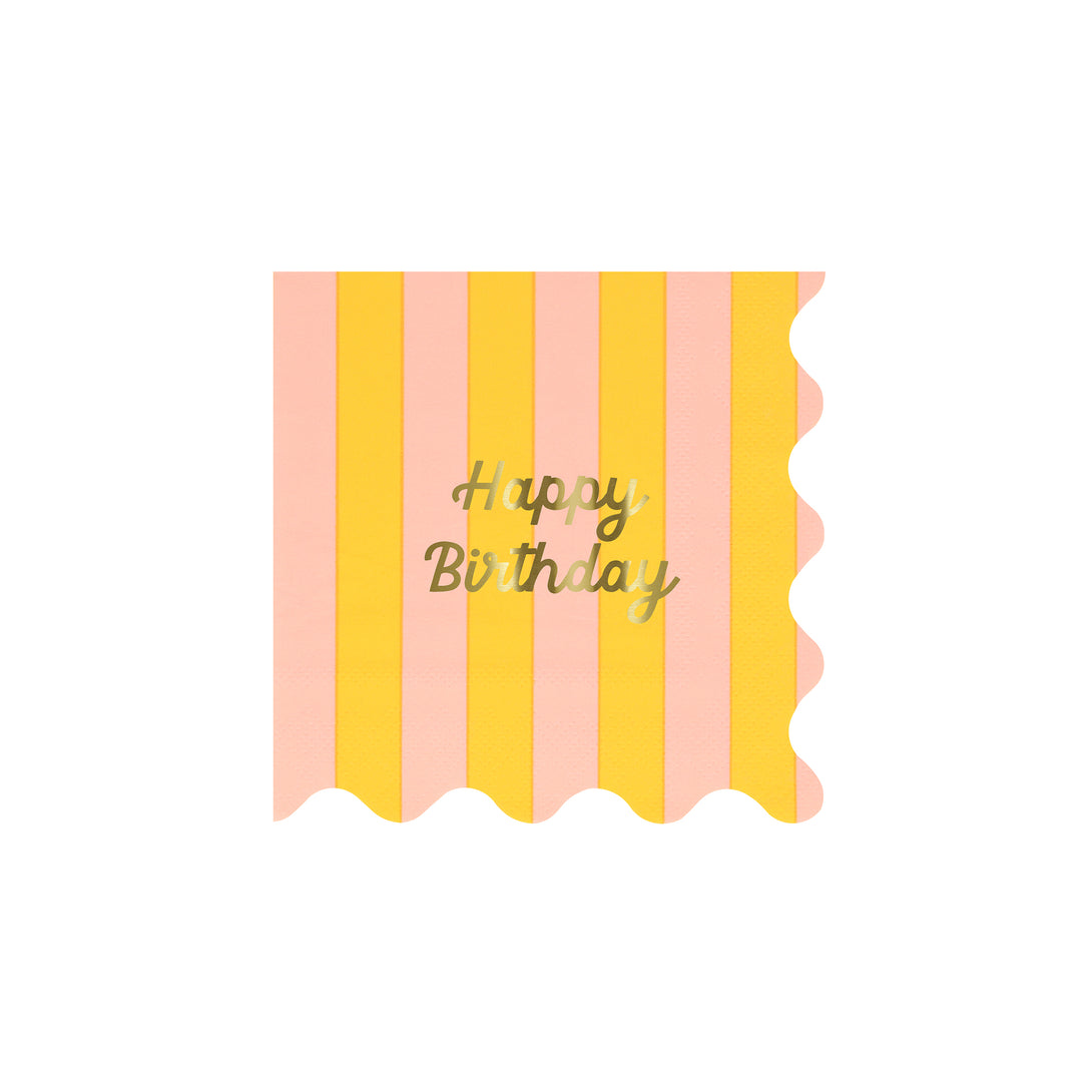 Our birthday napkins feature stripes and gold foil for a fabulous effect, perfect to add to your birthday party supplies.
