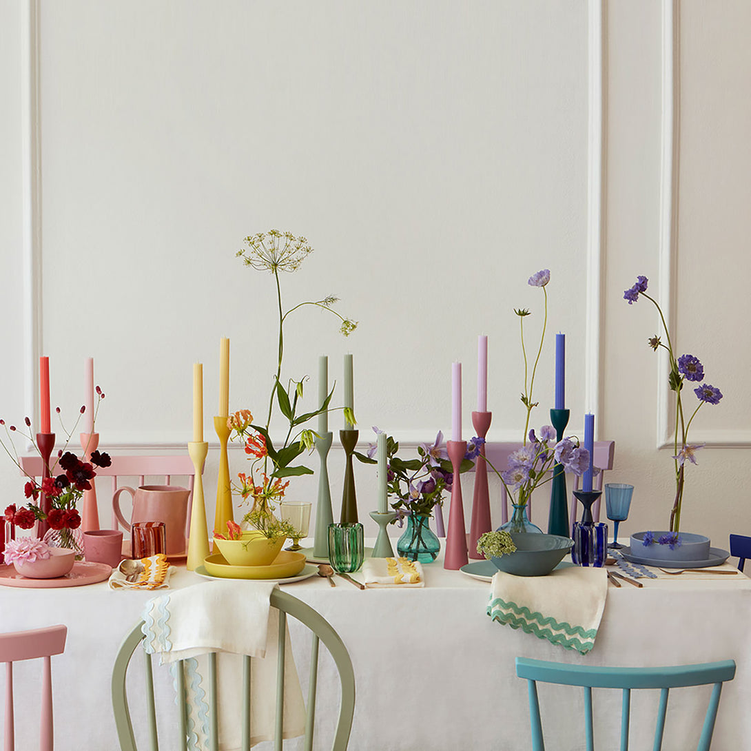 Our decorative candles in coral, pink, blue, sage and yellow will add colour to your party table. Image2