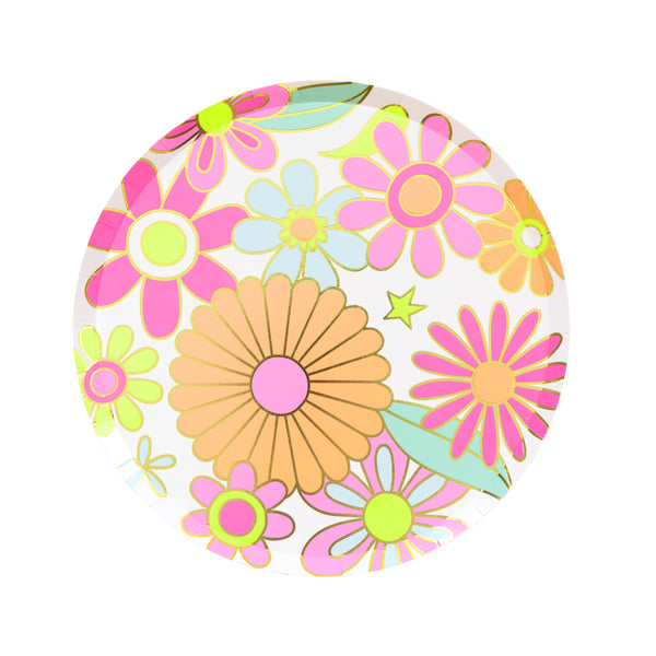 Our side plates, made from paper, feature vibrant flower power designs in psychedelic colours, ideal for 70s parties and cocktail parties. Image7