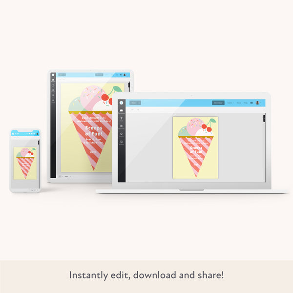 Our ice cream invitations are easy to personalise and download. Image2